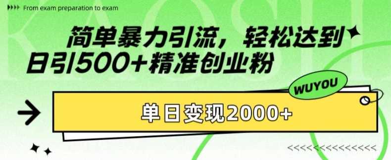 简单暴力引流轻松达到日引500+精准创业粉，单日变现2k【揭秘】-淘金创客