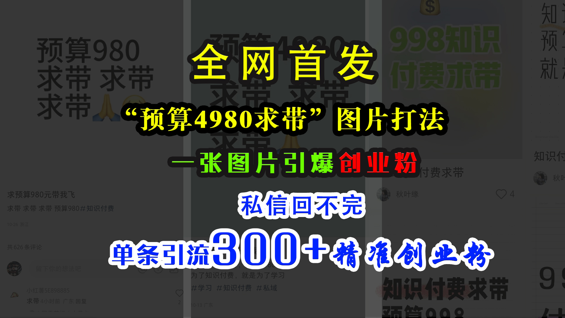 小红书“预算4980带我飞”图片打法，一张图片引爆创业粉，私信回不完，单条引流300+精准创业粉-淘金创客