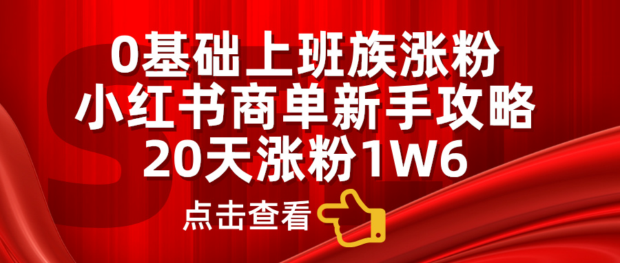 小红书商单新手攻略，20天涨粉1.6w，0基础上班族涨粉-淘金创客