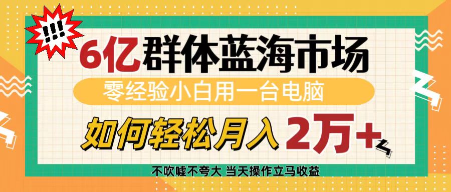 6亿群体蓝海市场，零经验小白用一台电脑，如何轻松月入2万+-淘金创客