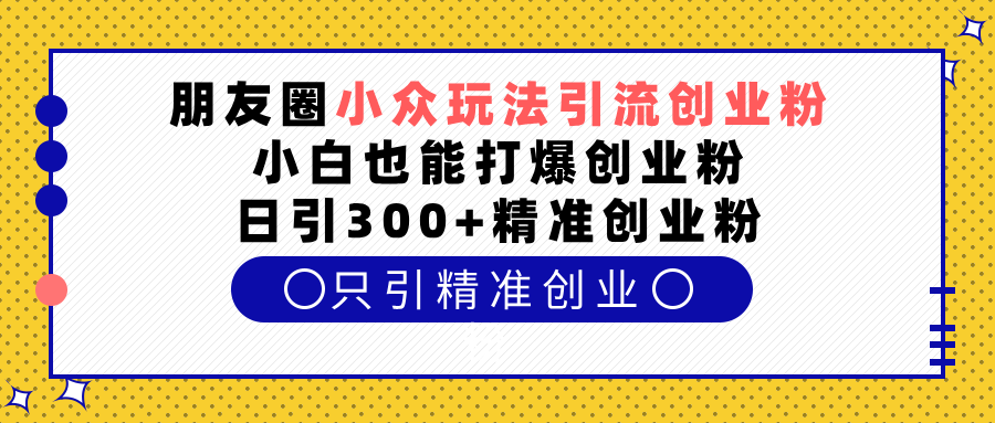 朋友圈小众玩法引流创业粉，小白也能打爆创业粉，日引300+精准创业粉-淘金创客