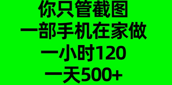 你只管截图，一部手机在家做，一小时120，一天500+-淘金创客