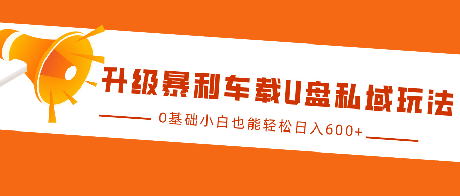 升级暴利车载U盘私域玩法，0基础小白也能轻松日入600+-淘金创客