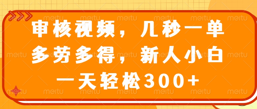 审核视频项目，几秒一单，多劳多得，新人小白一天轻松300+-淘金创客