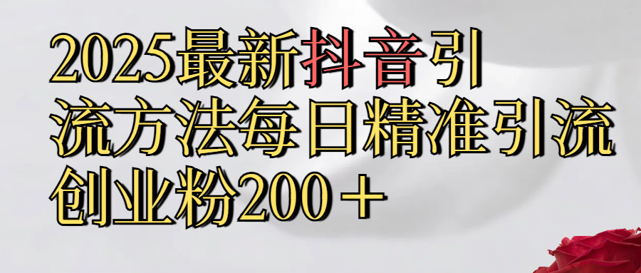 2025最新,抖音引流,方法每日精准引流创业粉300＋-淘金创客