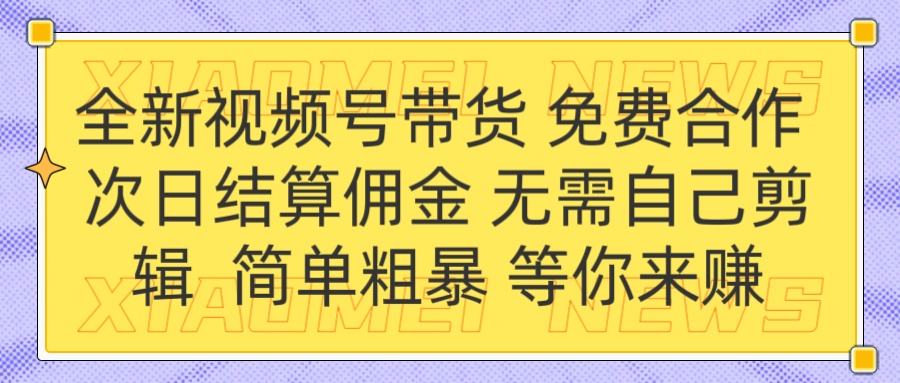 全新视频号 免费合作 佣金次日结算 无需自己剪辑-淘金创客