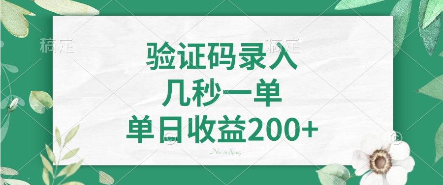 验证码录入，几秒一单，单日收益200+-淘金创客