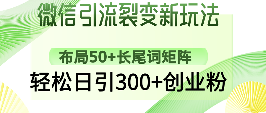 微信引流裂变新玩法：布局50+长尾词矩阵，轻松日引300+创业粉-淘金创客