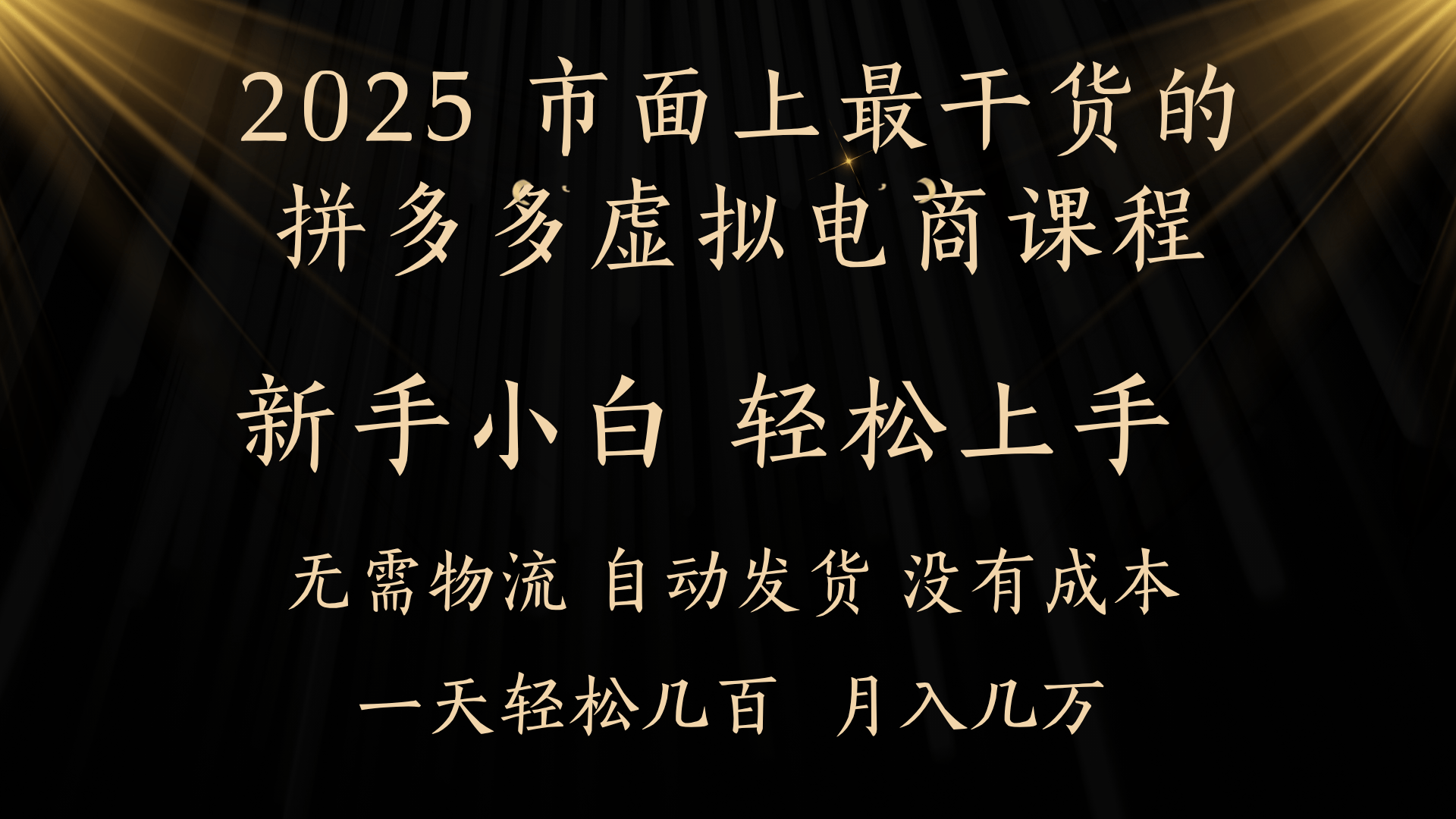 25年最干货的拼多多虚拟电商课程，小白轻松上手，月入过万只是门槛！虚拟电商，如皓月见青天！-淘金创客