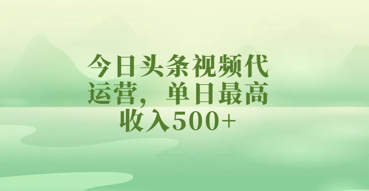 今日头条视频代运营，单日最高收入500+-淘金创客