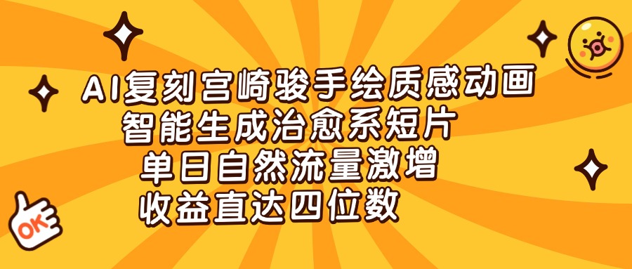 AI复刻宫崎骏手绘质感动画，智能生成治愈系短片，单日自然流量激增，收益直达四位数-淘金创客