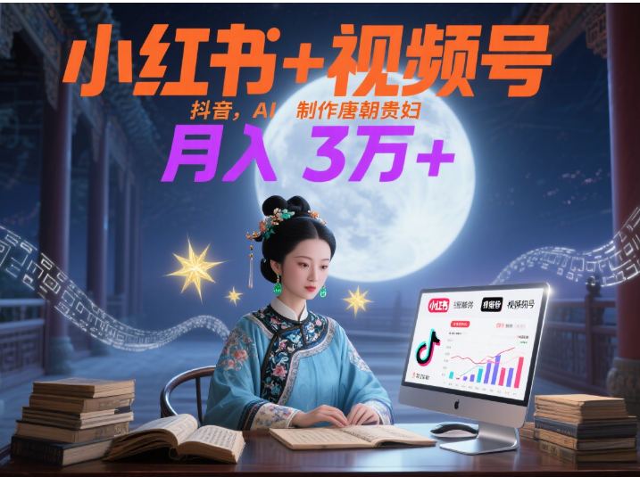 小红书+视频号+抖音，AI轻松制作唐朝贵妇IP，毒鸡汤、励志、减肥瘦身、养生赛道轻松切入，每天30分钟，轻松产出N条，月入3万+ -淘金创客
