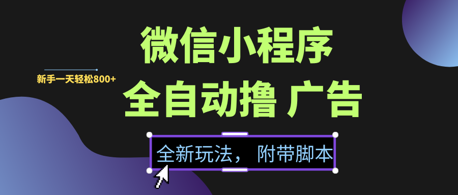微信小程序挂机撸广告，全新玩法，新手一天轻松800+【附带脚本】-淘金创客