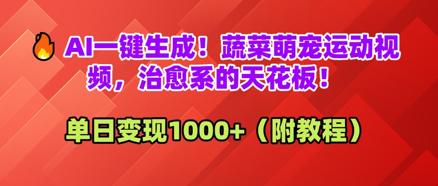AI一键生成！蔬菜萌宠运动视频，治愈系的天花板！单日变现1000+（附教程）-淘金创客