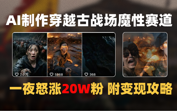 AI制作穿越古战场视频一夜涨粉20W保姆级教学（附AI变现指南）-淘金创客